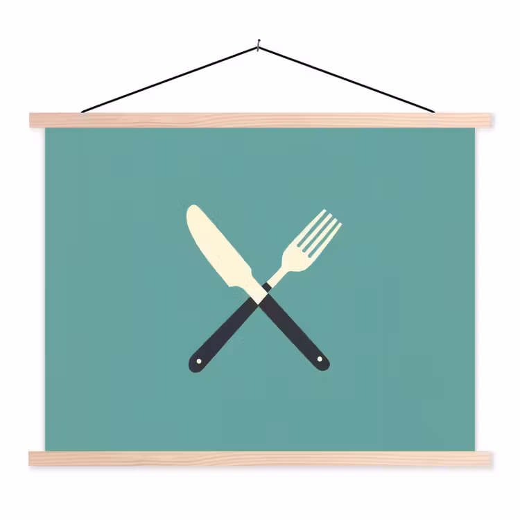 Schoolplaat - Illustratie - Blauw - Bestek — 1