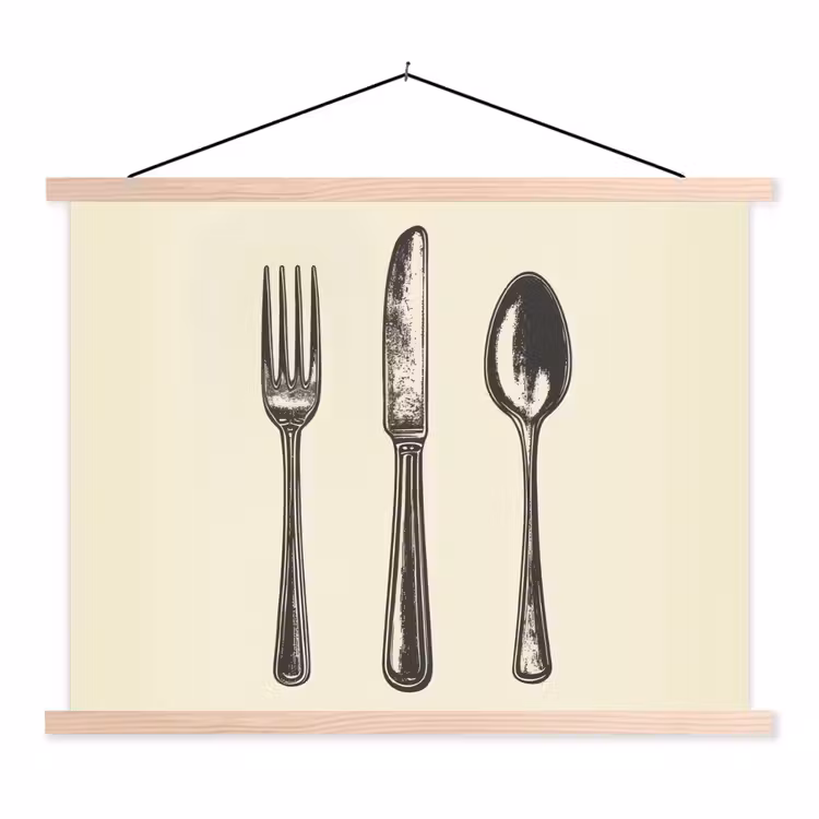 Schoolplaat - Zwart - Illustratie - Bestek — 1