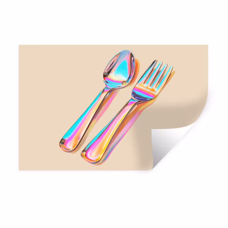 Muursticker - Regenboog - Lepel - Vork — 1