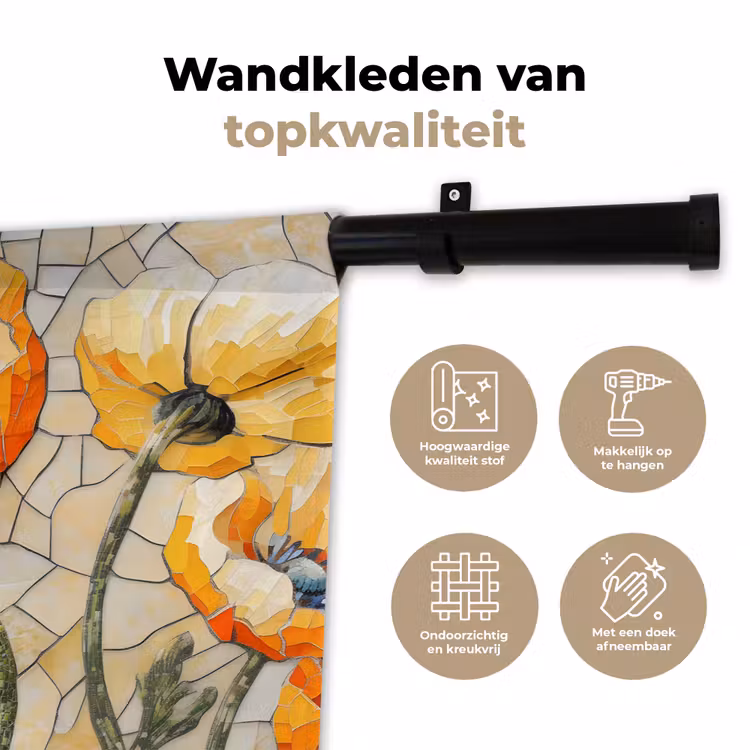 Wandkleed - Klaprozen - Oranje - Mozaïek - Bladeren — 3