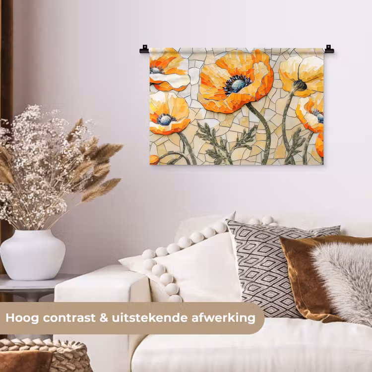 Wandkleed - Klaprozen - Oranje - Mozaïek - Bladeren — 4