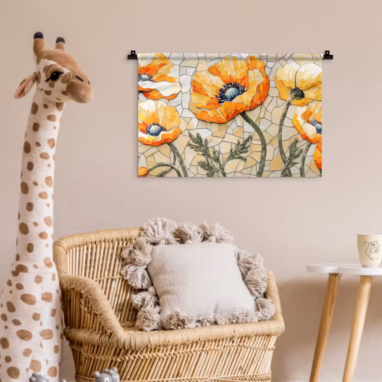 Wandkleed - Klaprozen - Oranje - Mozaïek - Bladeren — 5