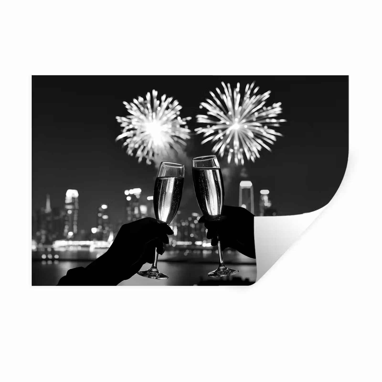 Muursticker - Vuurwerk - Proosten - Skyline - Champagne — 1