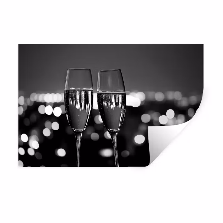 Muursticker - Bubbels - Proosten - Champagneglazen - Stadslichten — 1