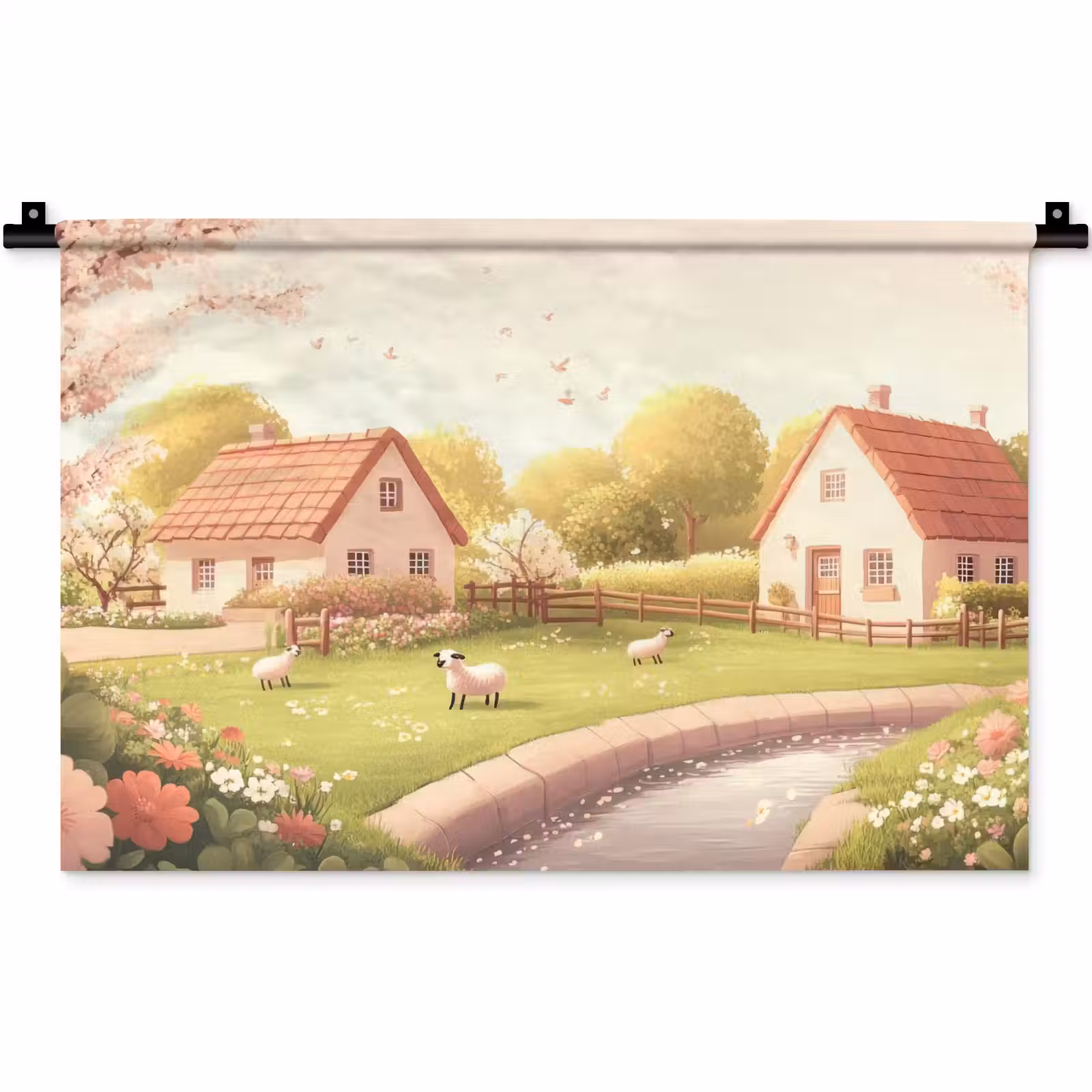 Wandkleed - Schapen - Huisje - Platteland — 1