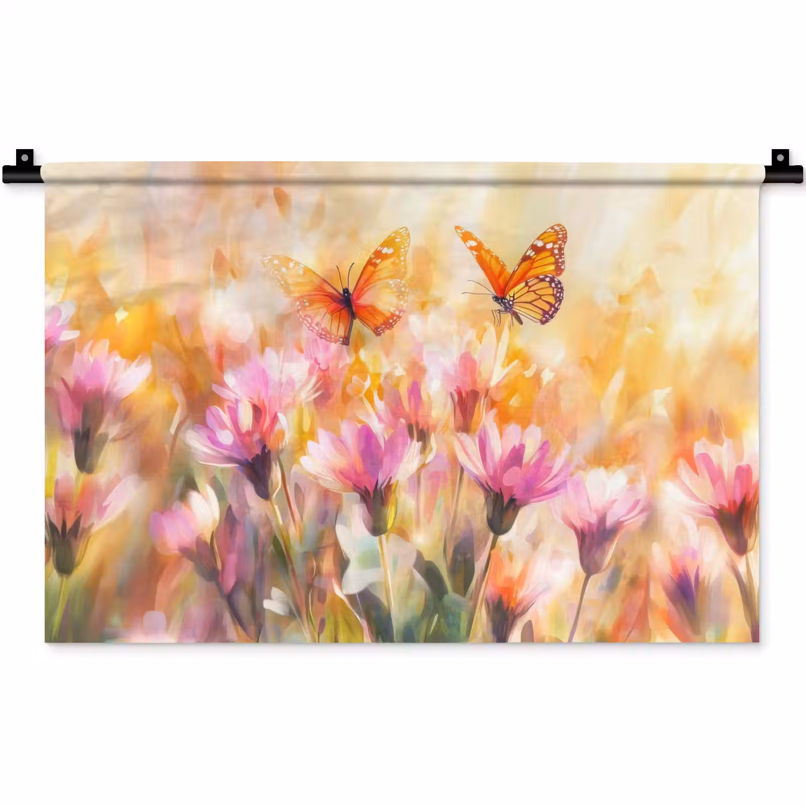 Wandkleed - Vlinders - Oranje - Bloemen — 1