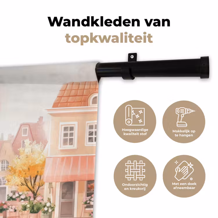 Wandkleed - Bloemen - Huizen - Dorp — 3