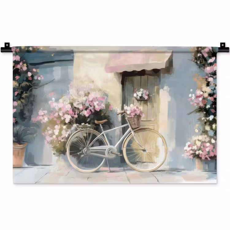 Wandkleed - Fiets - Pastelkleuren - Bloemen — 1
