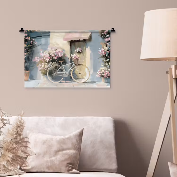 Wandkleed - Fiets - Pastelkleuren - Bloemen — 2