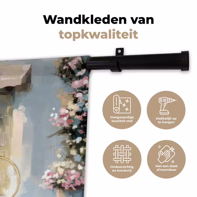 Wandkleed - Fiets - Pastelkleuren - Bloemen — 3