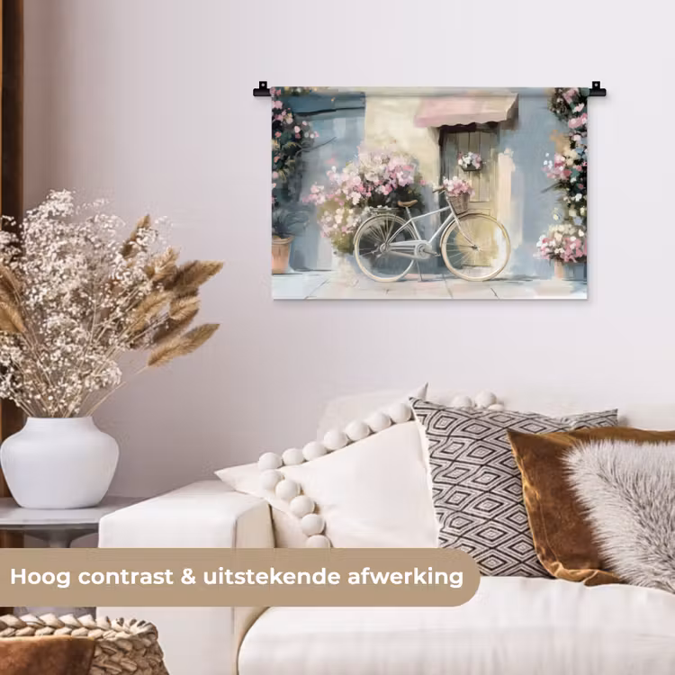 Wandkleed - Fiets - Pastelkleuren - Bloemen — 4
