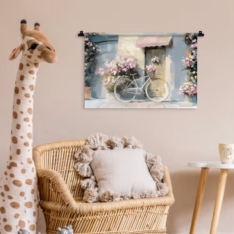 Wandkleed - Fiets - Pastelkleuren - Bloemen — 5