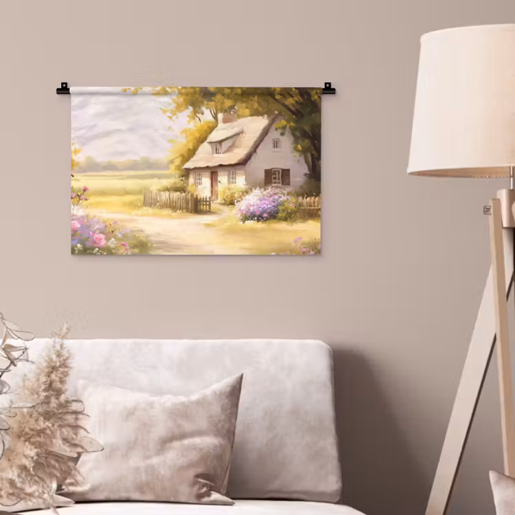 Wandkleed - Huisje - Hout - Bloemen — 2