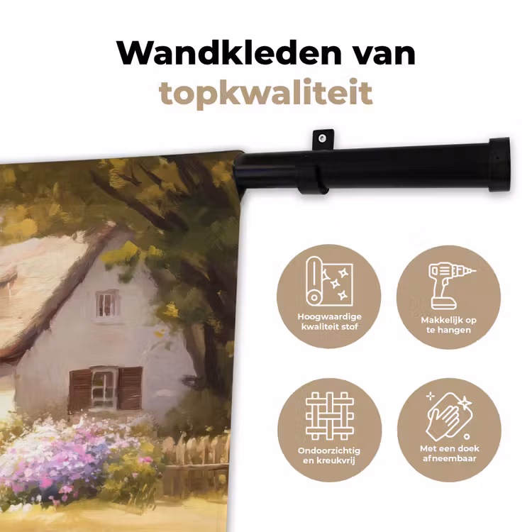 Wandkleed - Huisje - Hout - Bloemen — 3