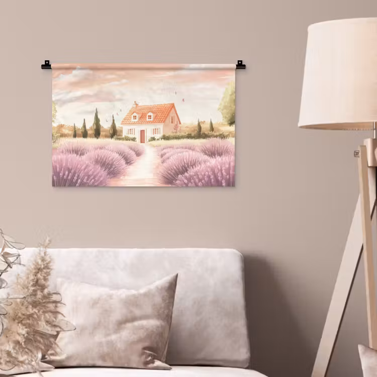 Wandkleed - Lavendelveld - Huis - Paars — 2