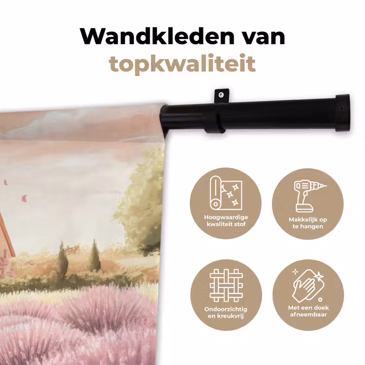 Wandkleed - Lavendelveld - Huis - Paars — 3