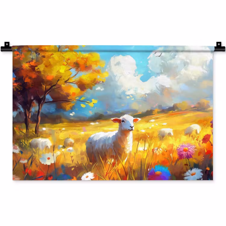 Wandkleed - Schaap - Weide - Bloemen — 1