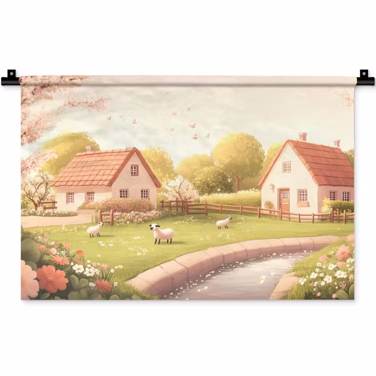 Wandkleed - Schapen - Huisje - Platteland — 1