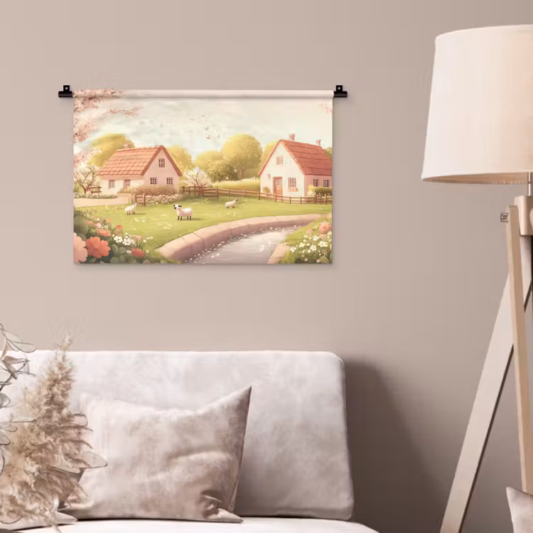 Wandkleed - Schapen - Huisje - Platteland — 2