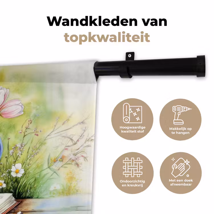 Wandkleed - Vaas - Delftsblauw - Madeliefjes — 3