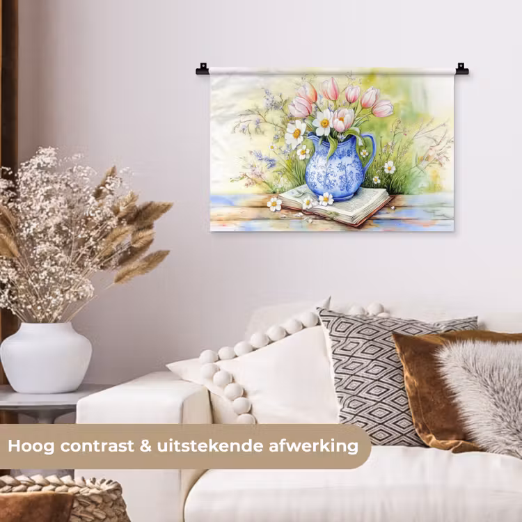 Wandkleed - Vaas - Delftsblauw - Madeliefjes — 4