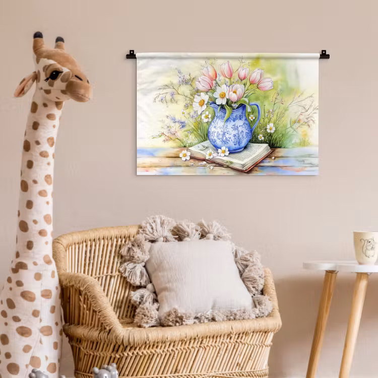 Wandkleed - Vaas - Delftsblauw - Madeliefjes — 5