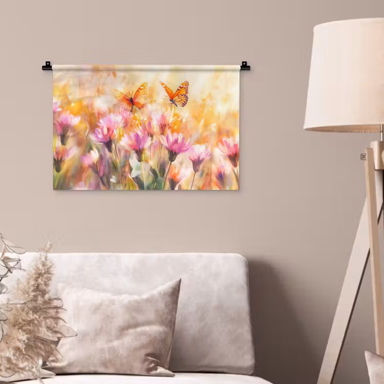 Wandkleed - Vlinders - Oranje - Bloemen — 2