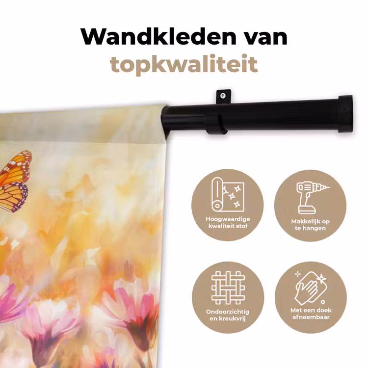 Wandkleed - Vlinders - Oranje - Bloemen — 3
