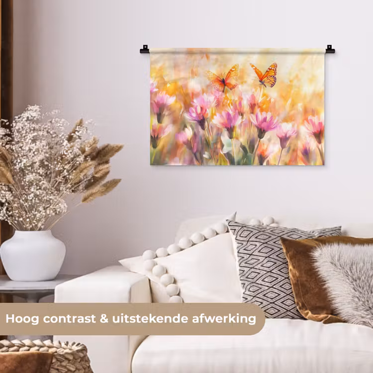 Wandkleed - Vlinders - Oranje - Bloemen — 4