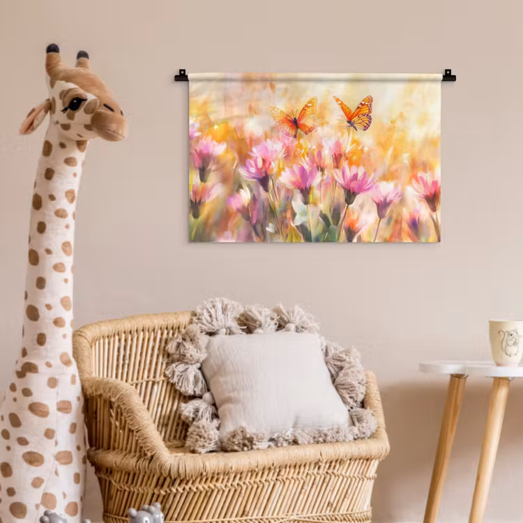 Wandkleed - Vlinders - Oranje - Bloemen — 5