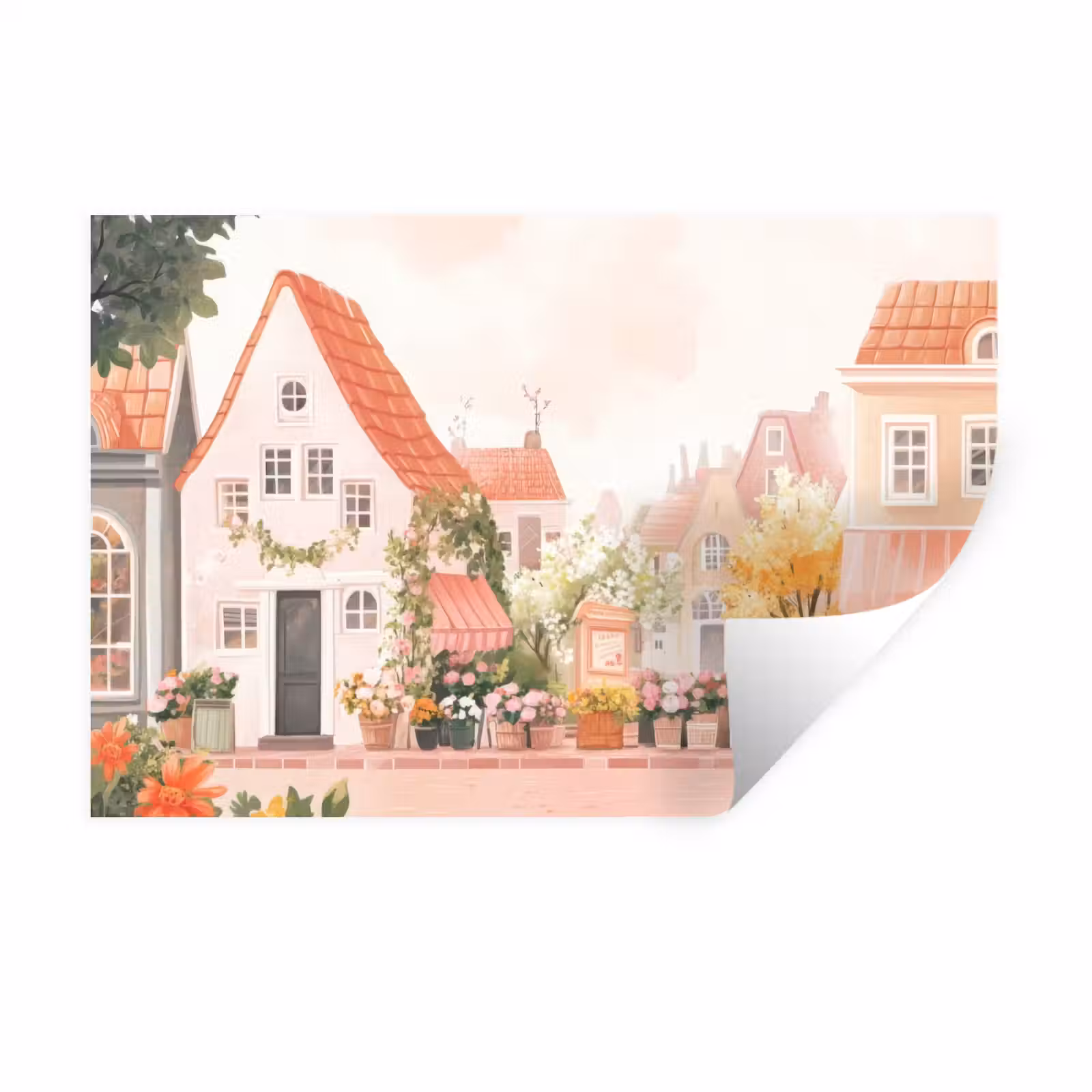 Muursticker - Bloemen - Huizen - Dorp — 1