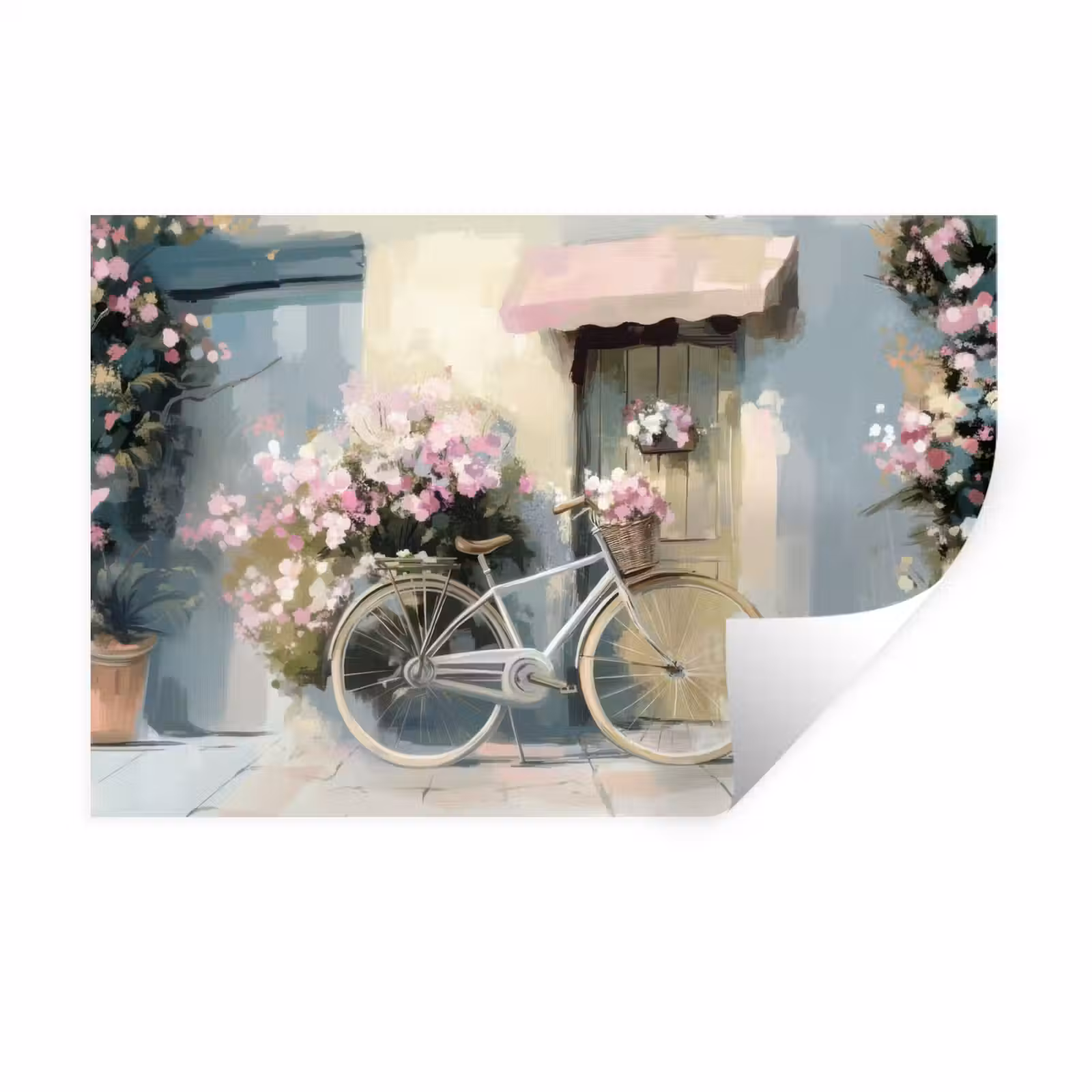Muursticker - Fiets - Pastelkleuren - Bloemen — 1