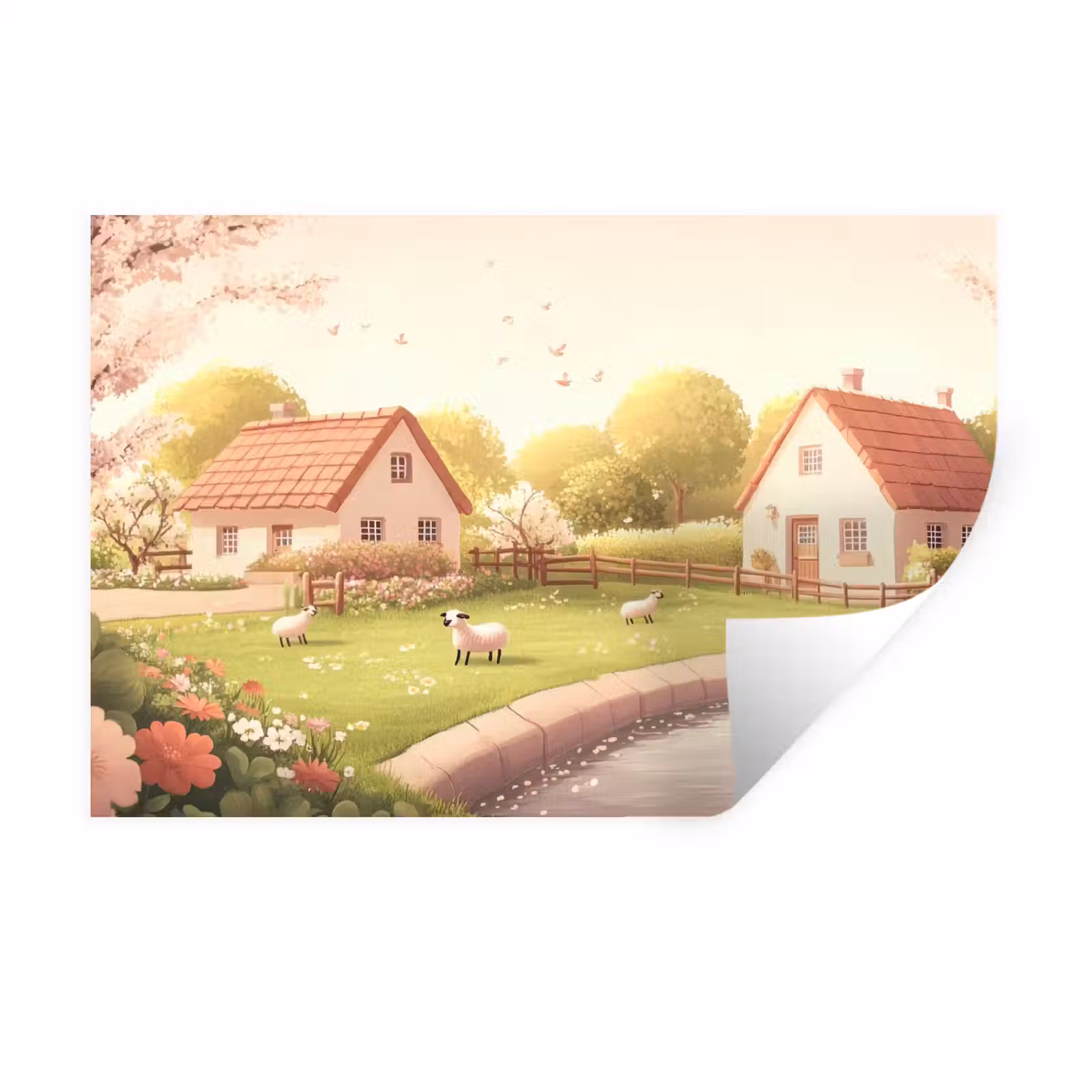 Muursticker - Schapen - Huisje - Platteland — 1