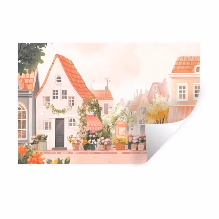 Muursticker - Bloemen - Huizen - Dorp — 1