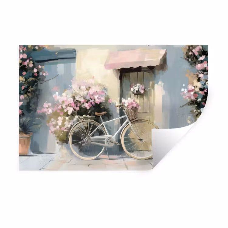 Muursticker - Fiets - Pastelkleuren - Bloemen — 1