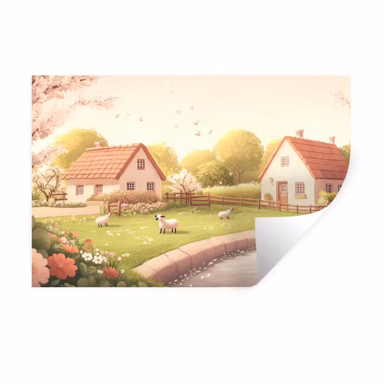Muursticker - Schapen - Huisje - Platteland — 1
