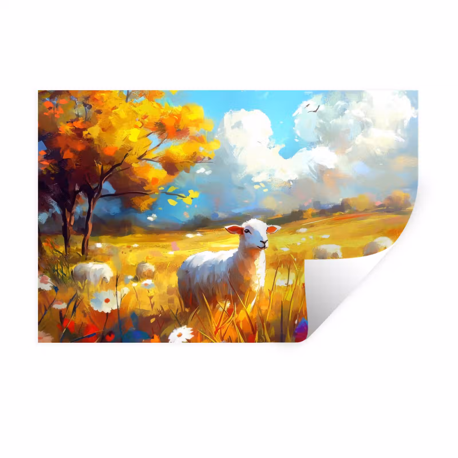 Muursticker - Schaap - Weide - Bloemen — 1