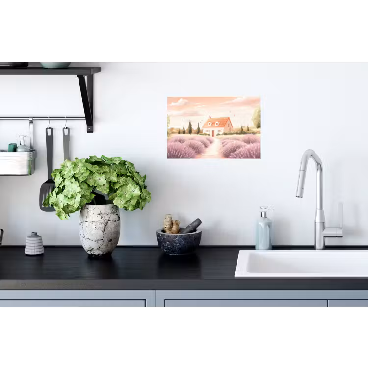 Muursticker - Lavendelveld - Huis - Paars — 2