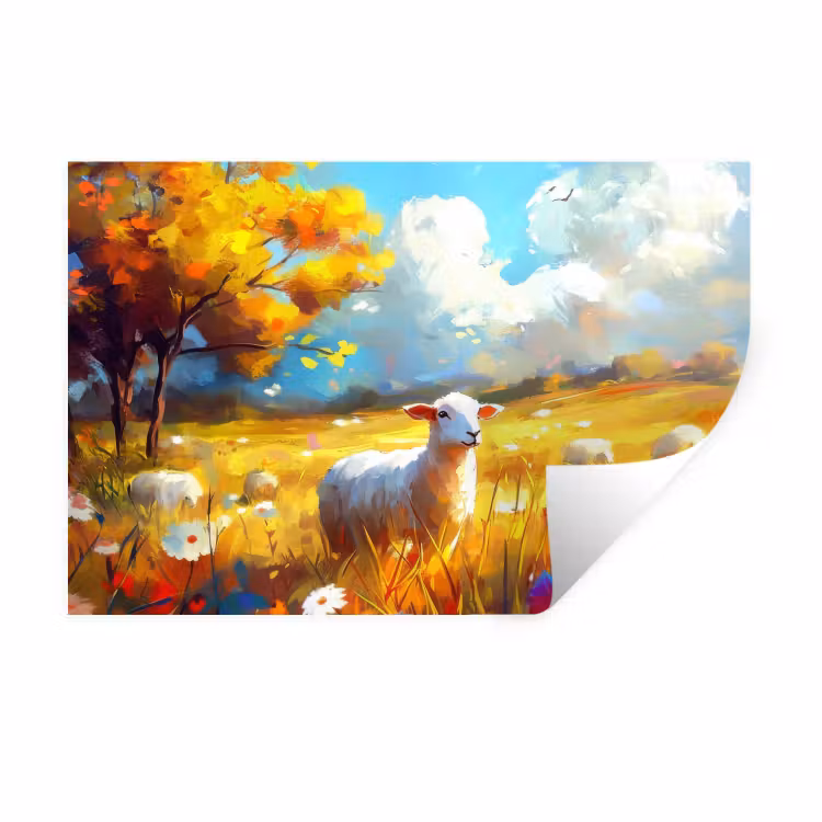 Muursticker - Schaap - Weide - Bloemen — 1