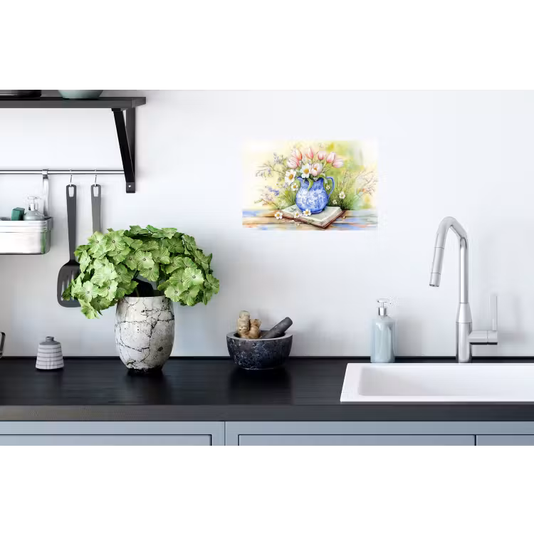 Muursticker - Vaas - Delftsblauw - Madeliefjes — 2