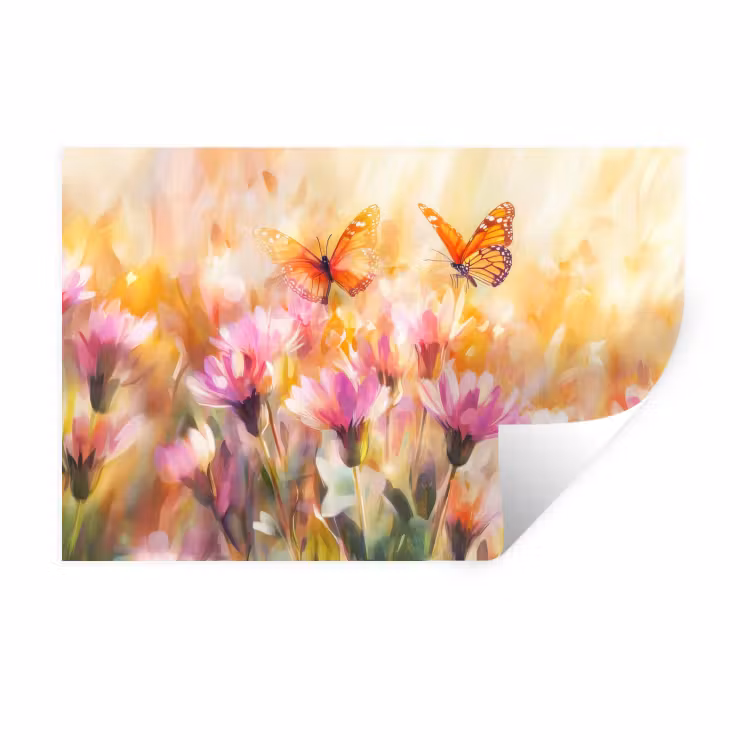 Muursticker - Vlinders - Oranje - Bloemen — 1