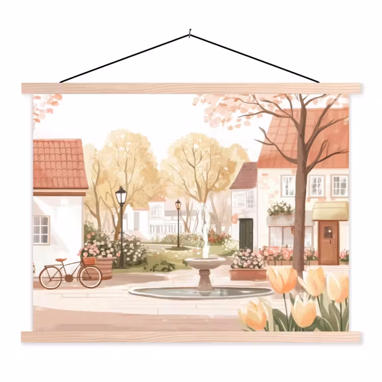 Schoolplaat - Dorpsplein - Fontein - Tulpen — 1