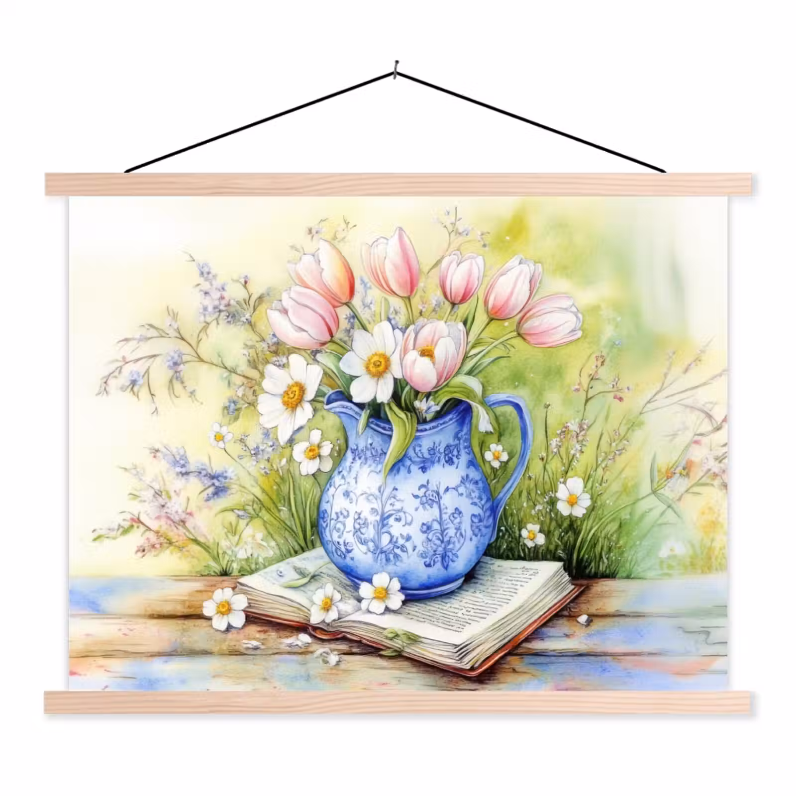 Schoolplaat - Vaas - Delftsblauw - Madeliefjes — 1