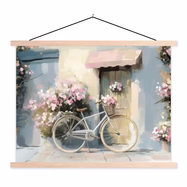 Schoolplaat - Fiets - Pastelkleuren - Bloemen — 1