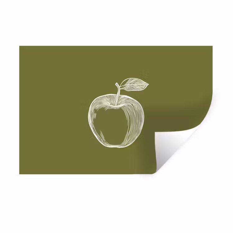 Muursticker - Lijntekening - Appel - Olijfgroen - Blaadje — 1