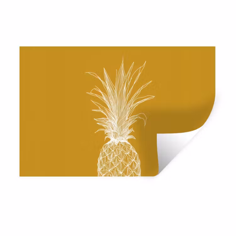 Muursticker - Lijnillustratie - Ananas - Bladkroon - Okergeel — 1