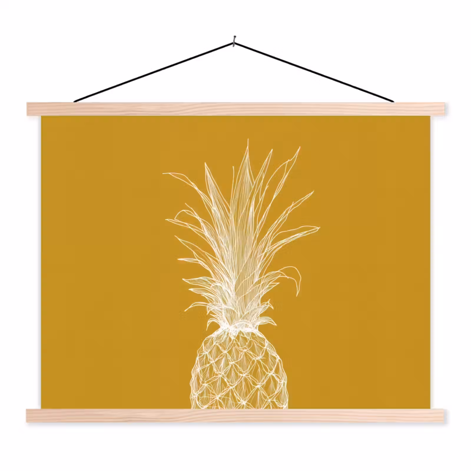Schoolplaat - Lijnillustratie - Ananas - Bladkroon - Okergeel — 1