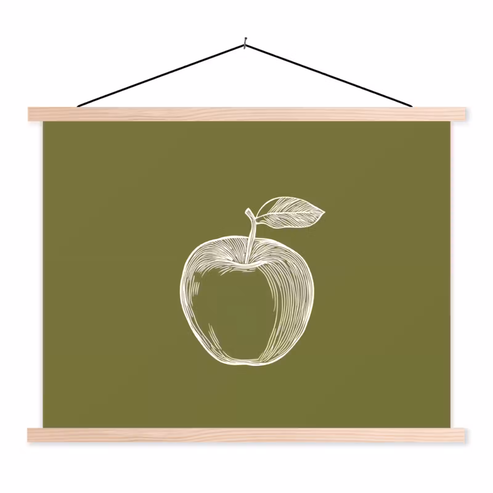 Schoolplaat - Lijntekening - Appel - Olijfgroen - Blaadje — 1