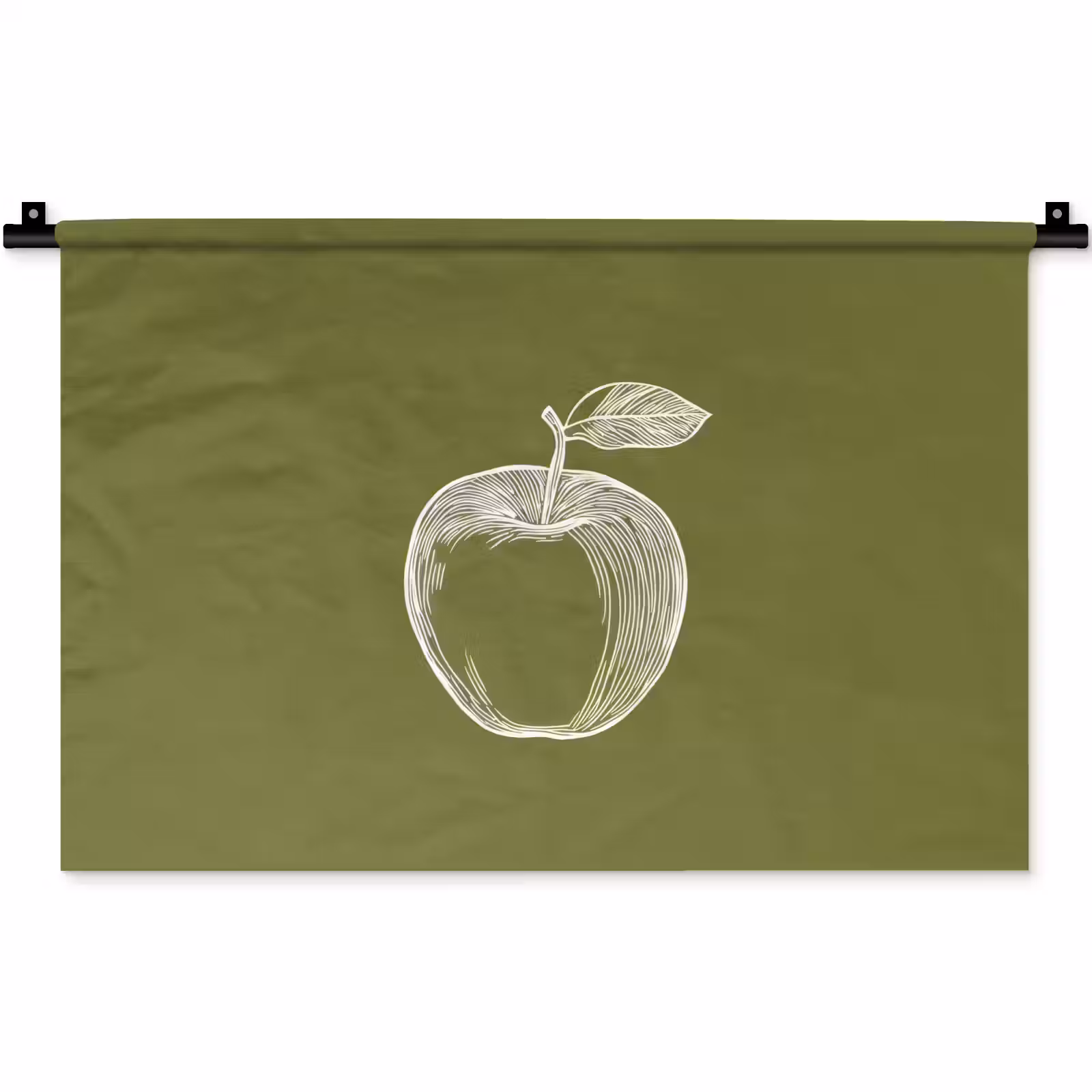 Wandkleed - Lijntekening - Appel - Olijfgroen - Blaadje — 1