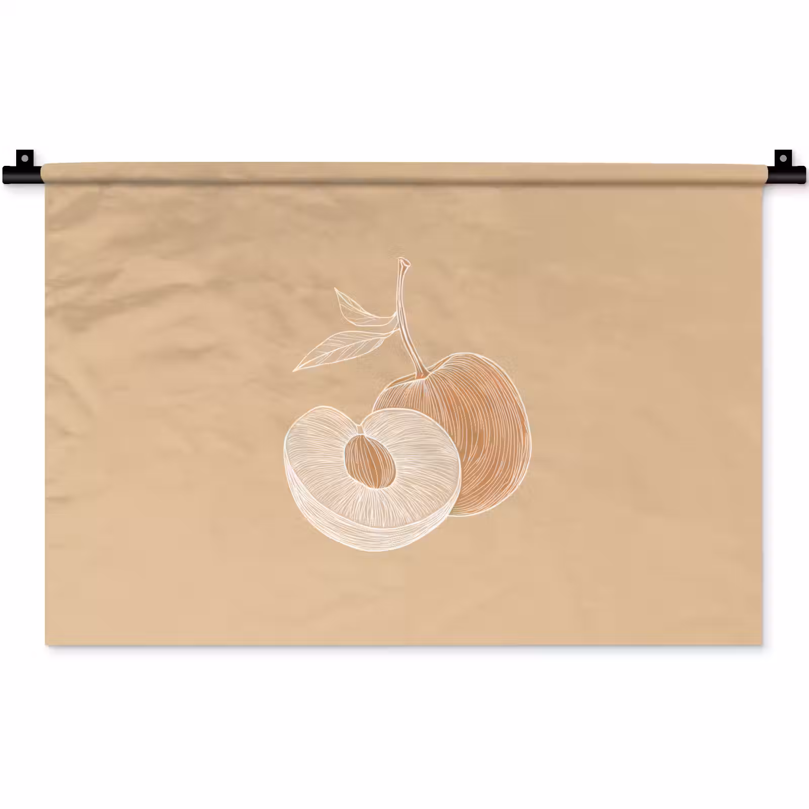 Wandkleed - Perzik - Lijntekening - Pit - Beige — 1